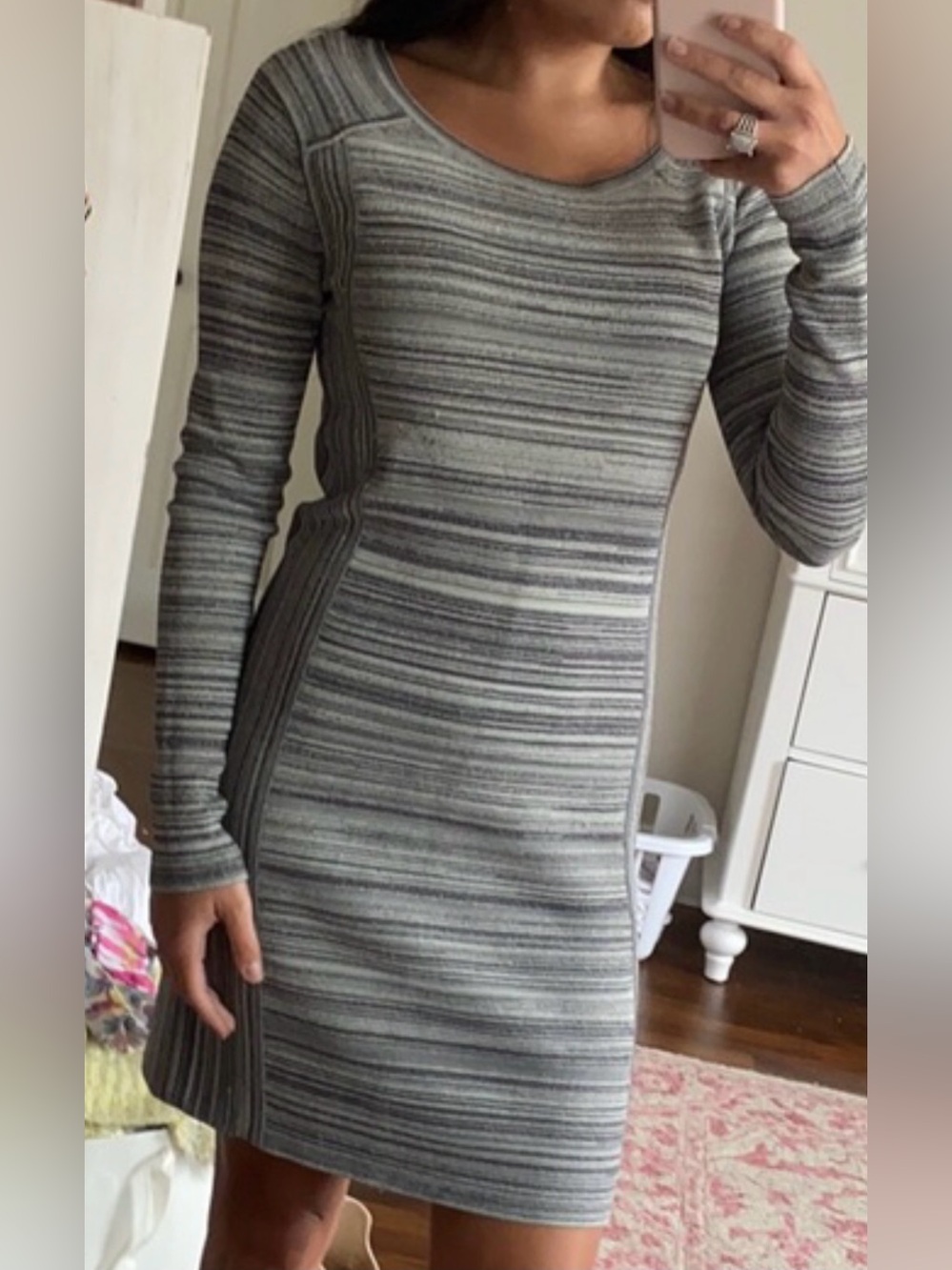 NWT Club Monaco Gray Striped Long-Sleeve Knit Dress Small